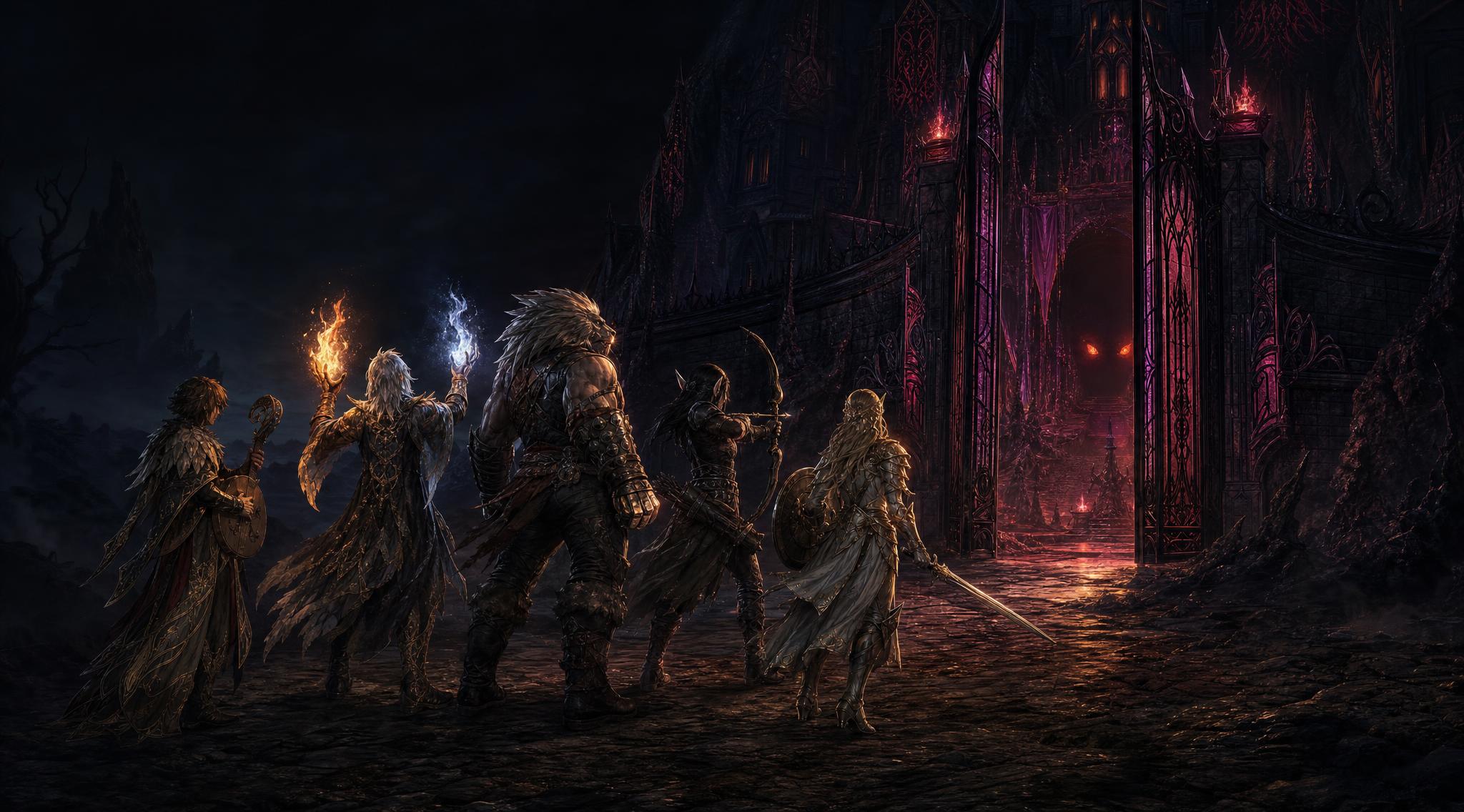 A party battling a giant enemy