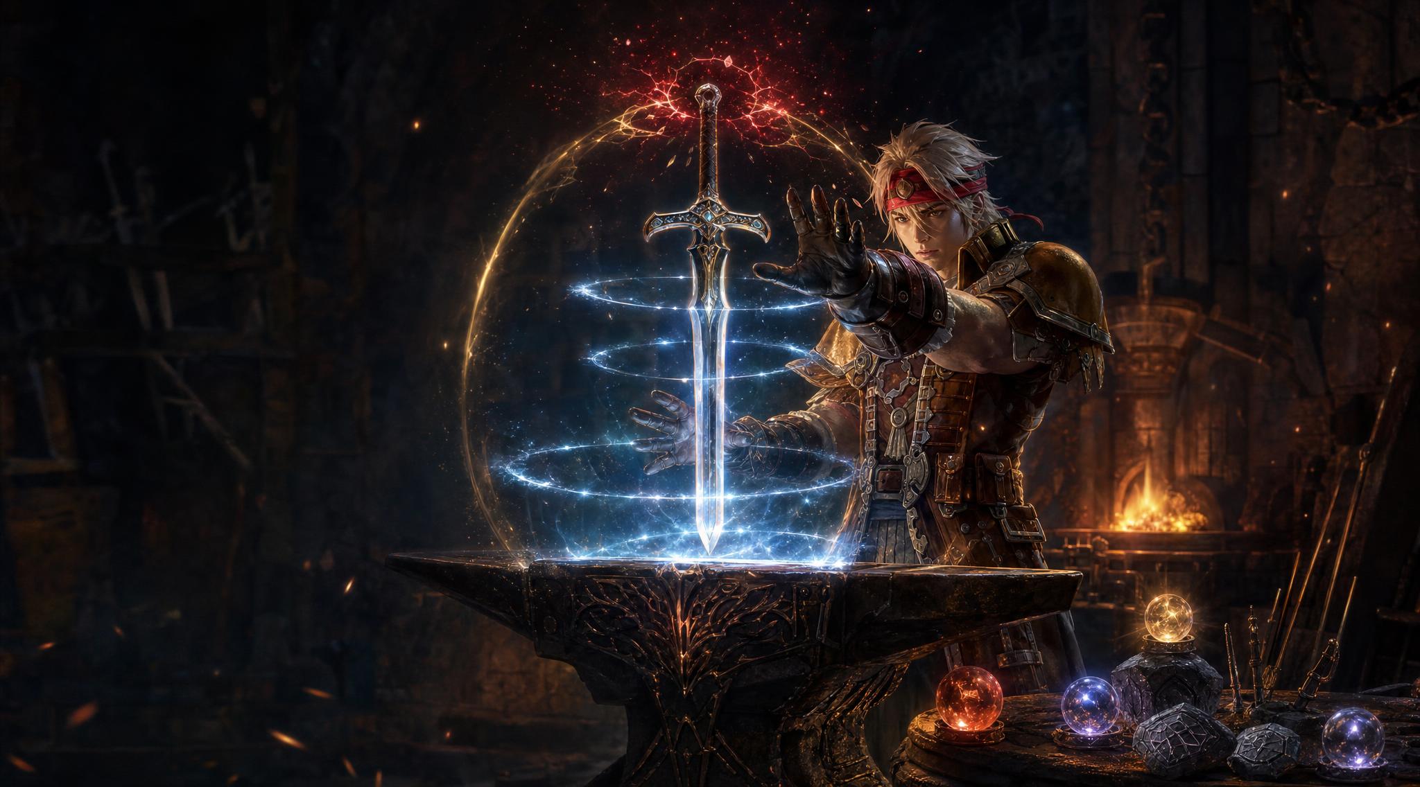 An adventurer preparing equipment for battle