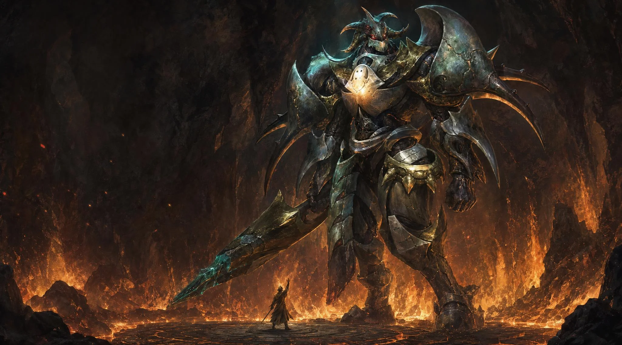 A giant Gigas facing an adventurer and Anima